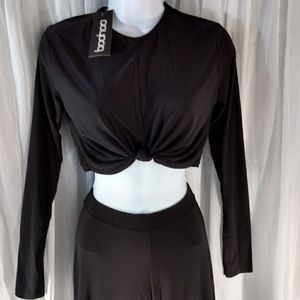 Boohoo Aaliyah Slinky Top Knot Palazzo Co Ord Set